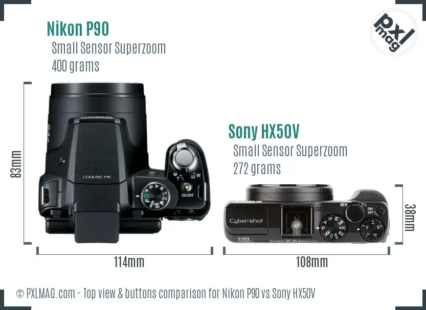 Nikon P90 vs Sony HX50V top view buttons comparison