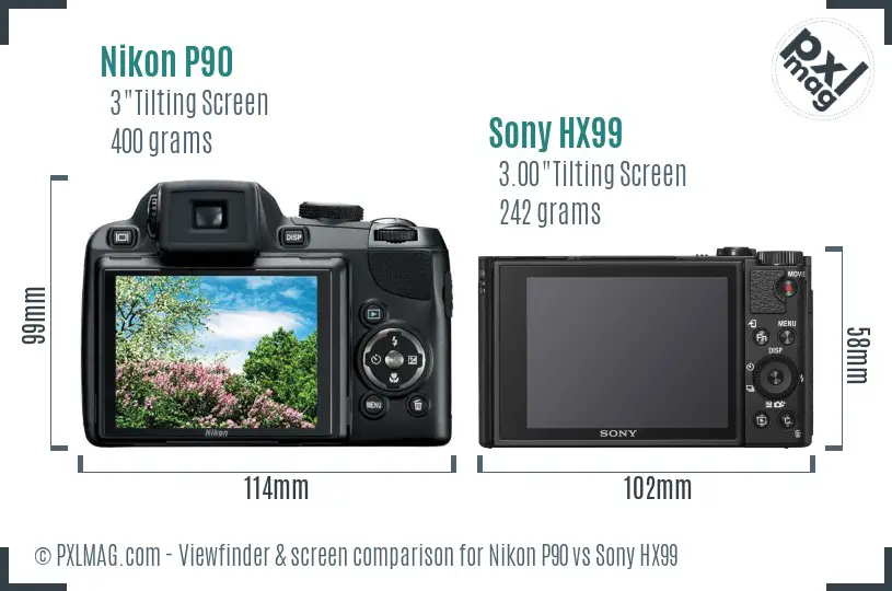 Nikon P90 vs Sony HX99 Screen and Viewfinder comparison