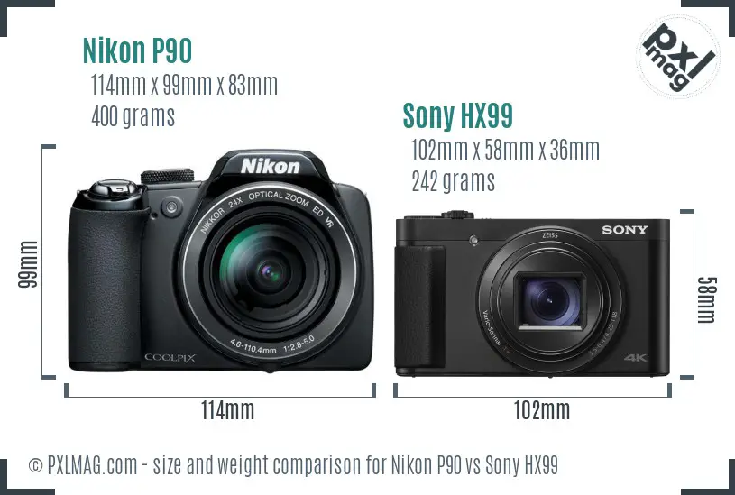 Nikon P90 vs Sony HX99 size comparison