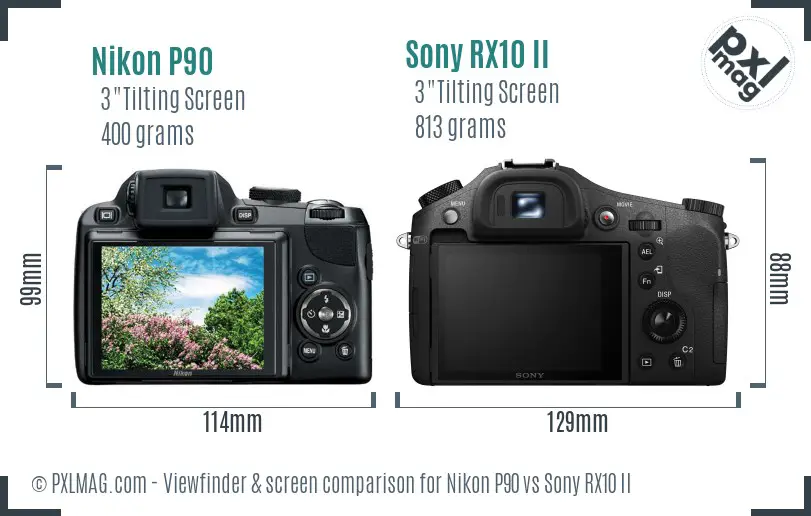 Nikon P90 vs Sony RX10 II Screen and Viewfinder comparison