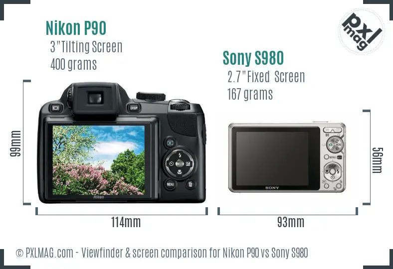 Nikon P90 vs Sony S980 Screen and Viewfinder comparison