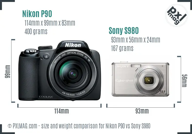 Nikon P90 vs Sony S980 size comparison