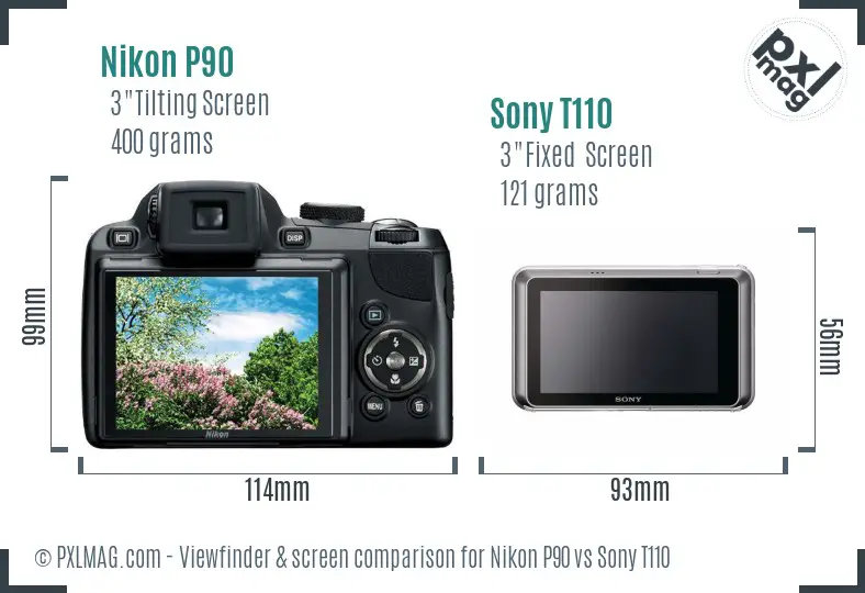 Nikon P90 vs Sony T110 Screen and Viewfinder comparison