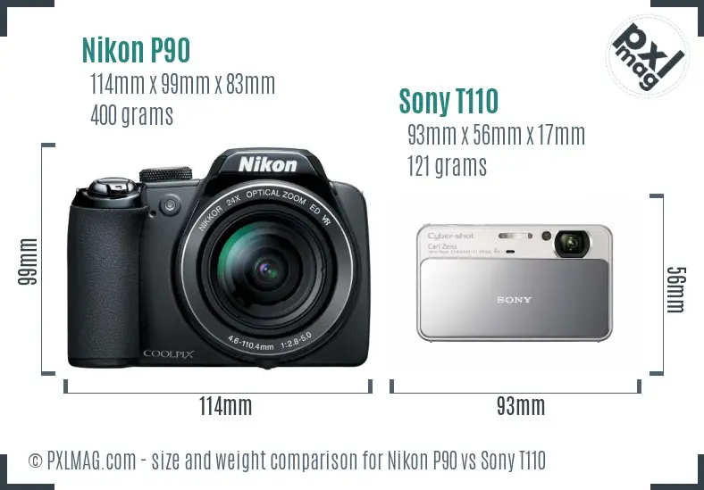 Nikon P90 vs Sony T110 size comparison