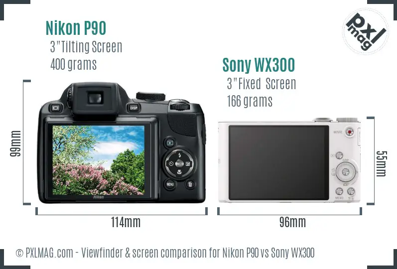 Nikon P90 vs Sony WX300 Screen and Viewfinder comparison