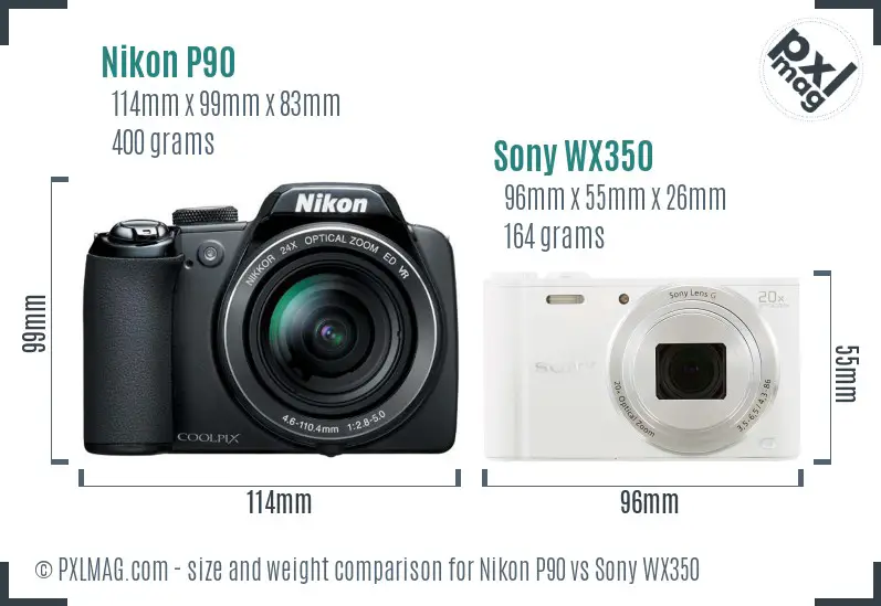 Nikon P90 vs Sony WX350 size comparison