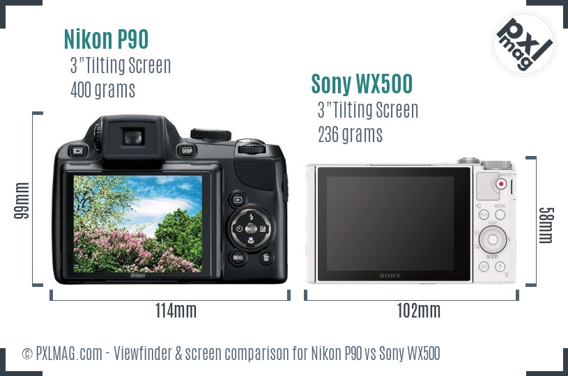 Nikon P90 vs Sony WX500 Screen and Viewfinder comparison