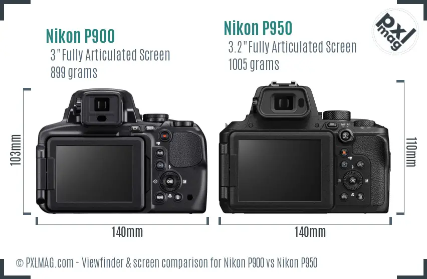 Nikon P900 vs Nikon P950 Screen and Viewfinder comparison