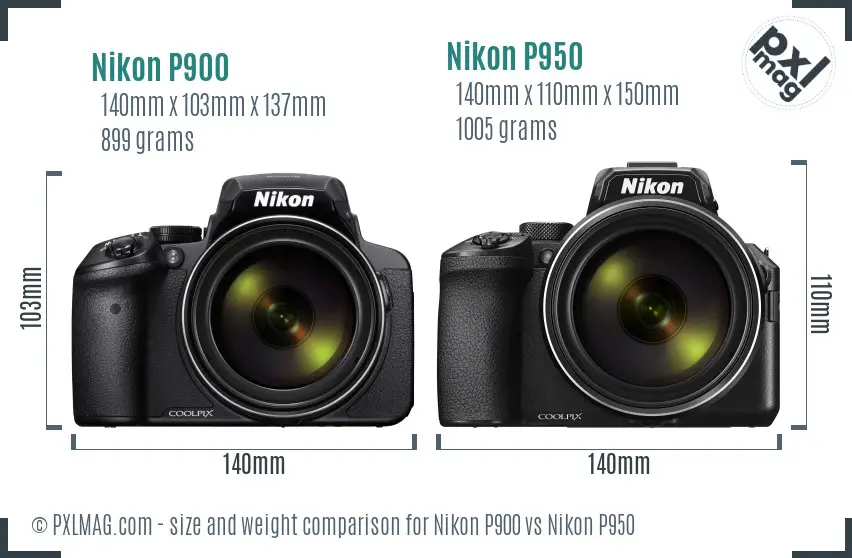 Nikon P900 vs Nikon P950 size comparison