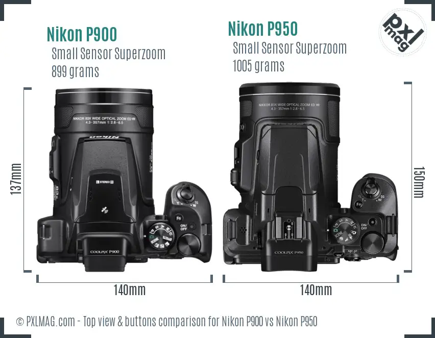 Nikon P900 vs Nikon P950 top view buttons comparison