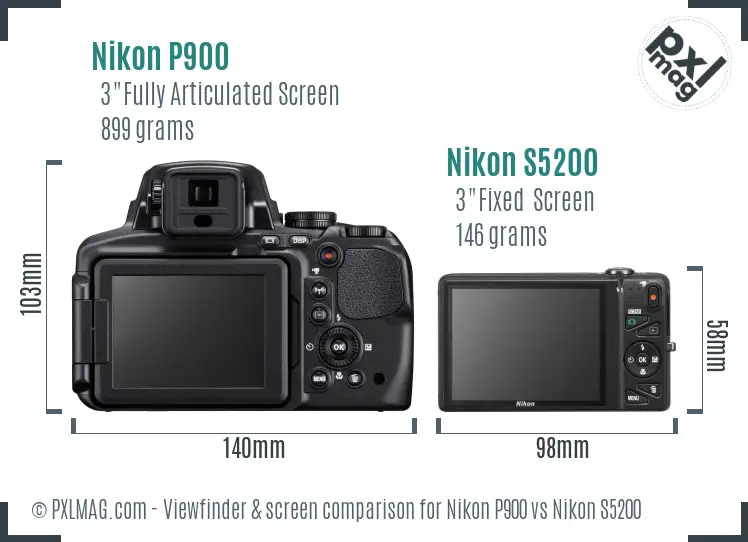 Nikon P900 vs Nikon S5200 Screen and Viewfinder comparison