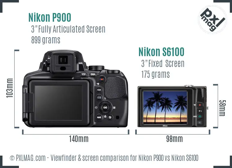 Nikon P900 vs Nikon S6100 Screen and Viewfinder comparison