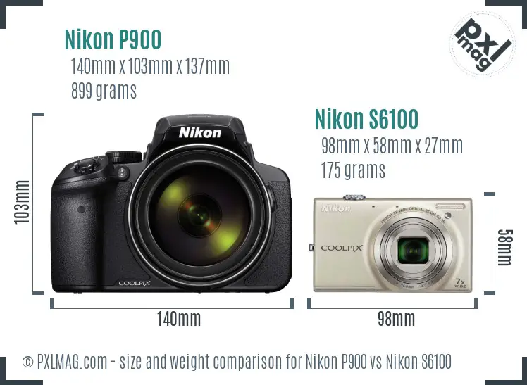 Nikon P900 vs Nikon S6100 size comparison