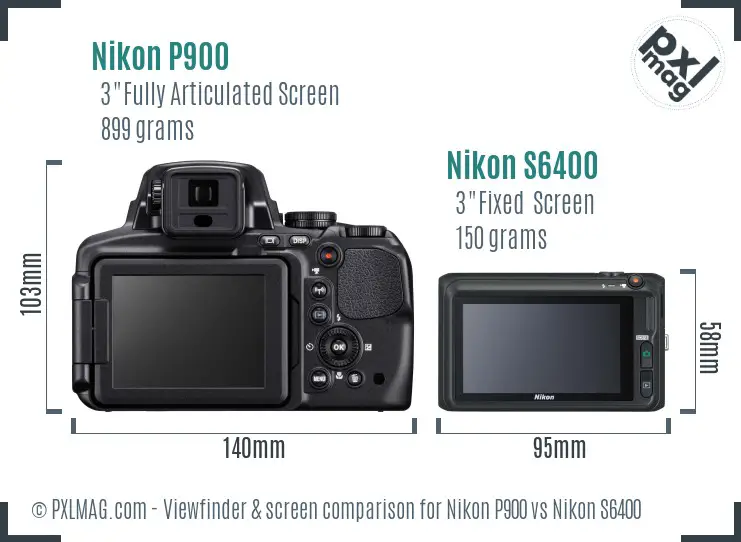 Nikon P900 vs Nikon S6400 Screen and Viewfinder comparison