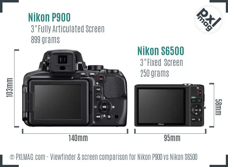 Nikon P900 vs Nikon S6500 Screen and Viewfinder comparison