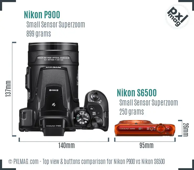 Nikon P900 vs Nikon S6500 top view buttons comparison