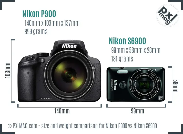 Nikon P900 vs Nikon S6900 size comparison
