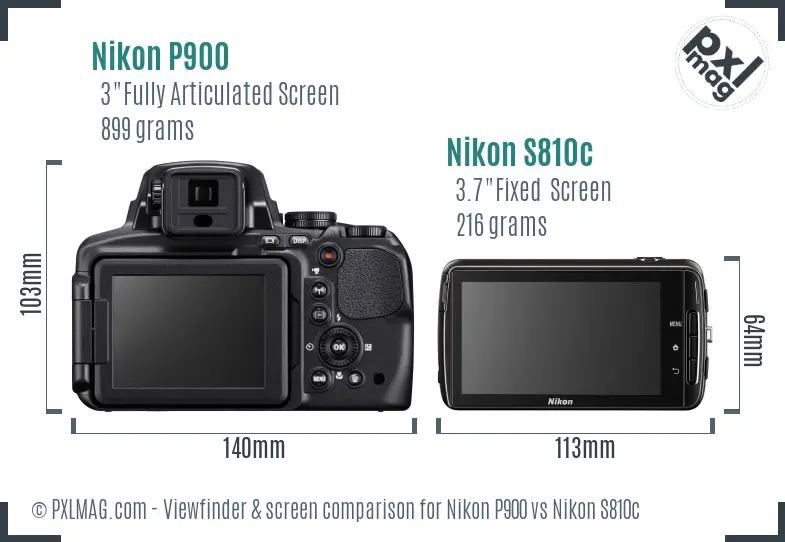 Nikon P900 vs Nikon S810c Screen and Viewfinder comparison