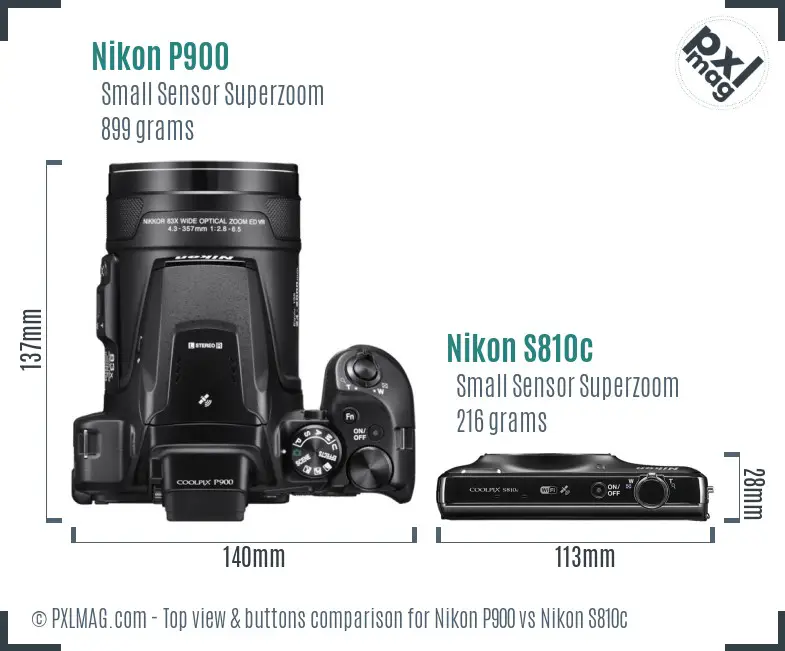Nikon P900 vs Nikon S810c top view buttons comparison