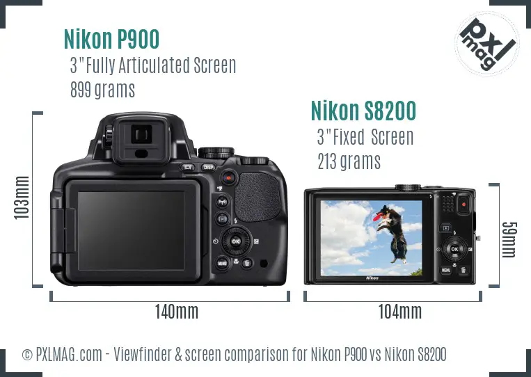 Nikon P900 vs Nikon S8200 Screen and Viewfinder comparison