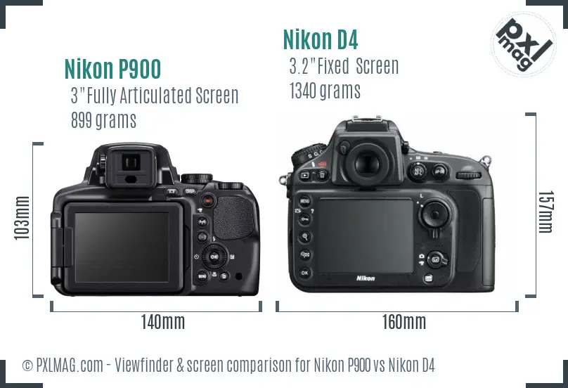 Nikon P900 vs Nikon D4 Screen and Viewfinder comparison