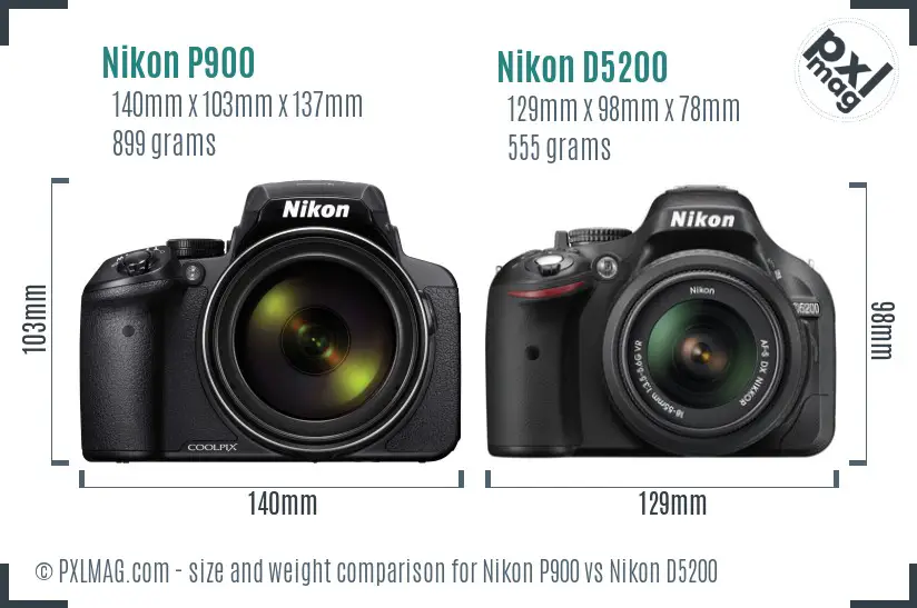 Nikon P900 vs Nikon D5200 size comparison Nikon P900 vs Nikon D5200 size comparison