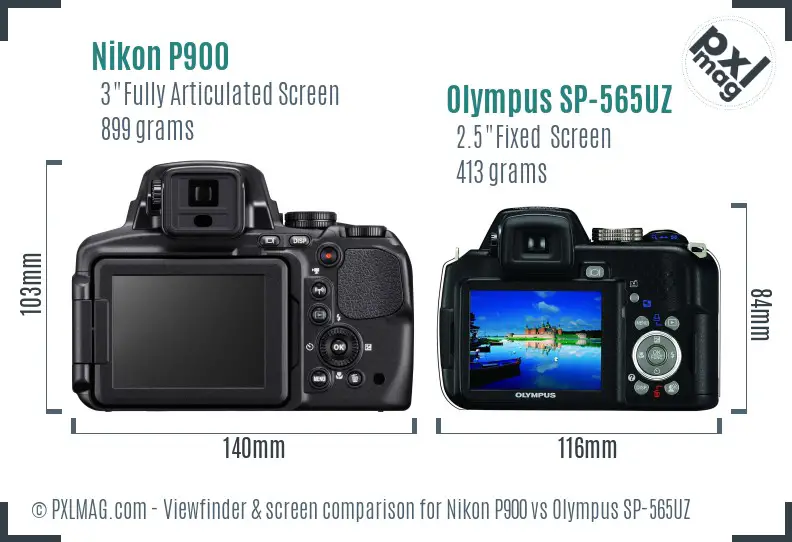 Nikon P900 vs Olympus SP-565UZ Screen and Viewfinder comparison