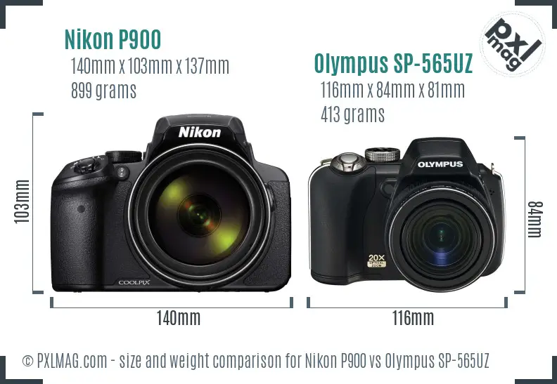 Nikon P900 vs Olympus SP-565UZ size comparison