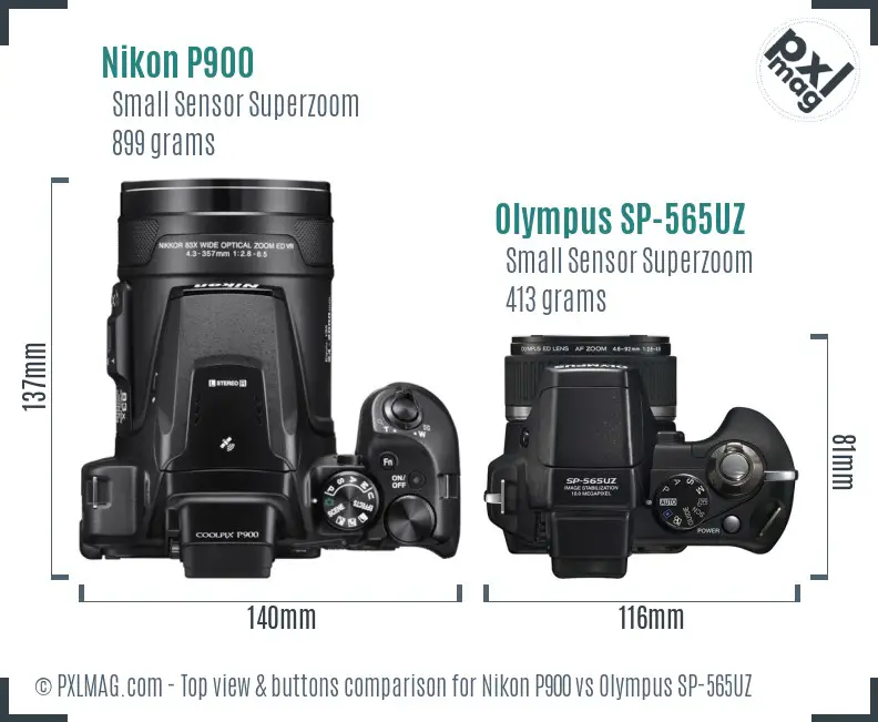 Nikon P900 vs Olympus SP-565UZ top view buttons comparison