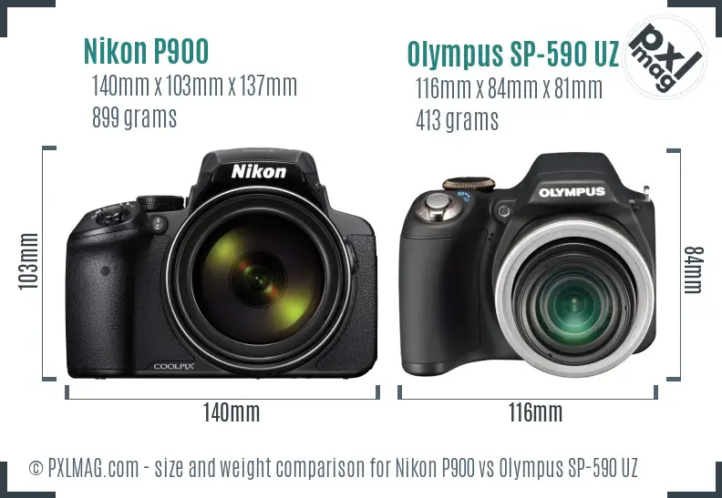 Nikon P900 vs Olympus SP-590 UZ size comparison