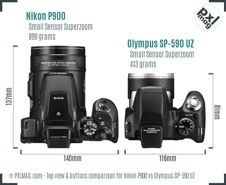 Nikon P900 vs Olympus SP-590 UZ top view buttons comparison