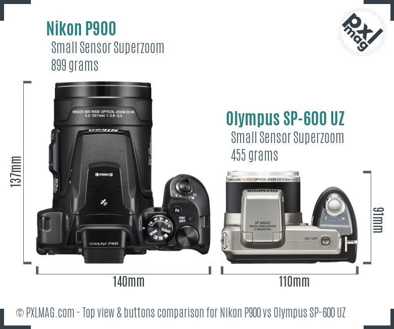Nikon P900 vs Olympus SP-600 UZ top view buttons comparison