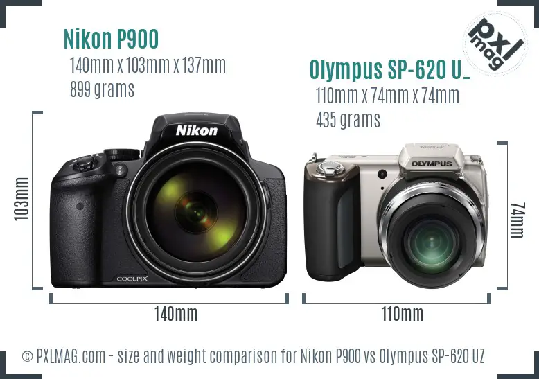 Nikon P900 vs Olympus SP-620 UZ size comparison