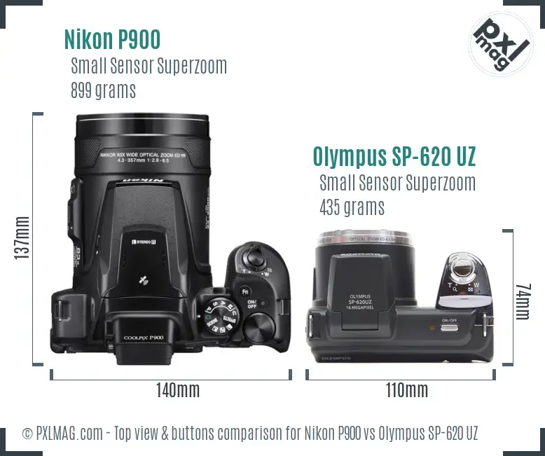 Nikon P900 vs Olympus SP-620 UZ top view buttons comparison