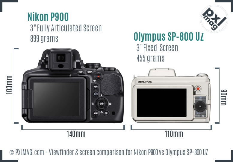 Nikon P900 vs Olympus SP-800 UZ Screen and Viewfinder comparison