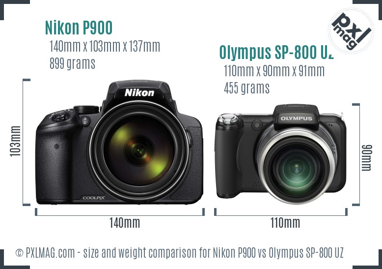 Nikon P900 vs Olympus SP-800 UZ size comparison