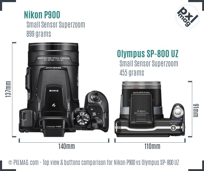 Nikon P900 vs Olympus SP-800 UZ top view buttons comparison