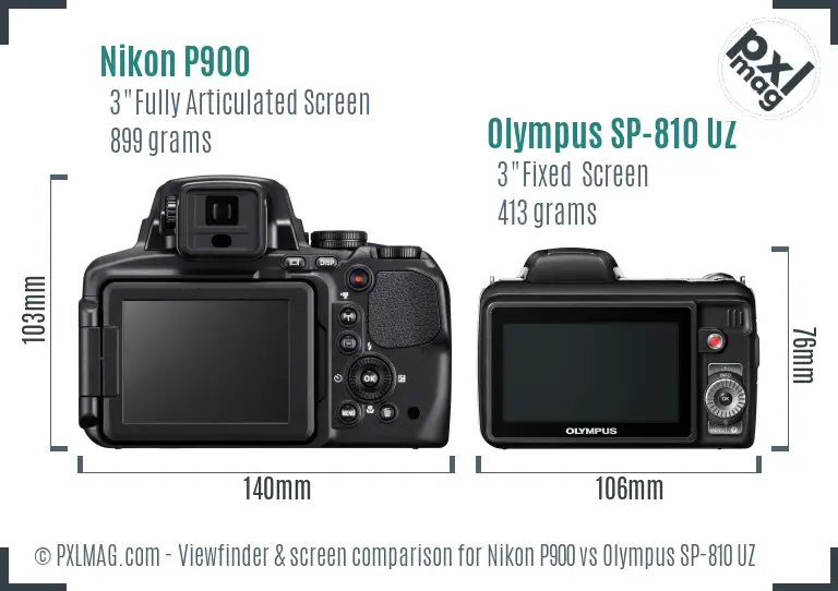 Nikon P900 vs Olympus SP-810 UZ Screen and Viewfinder comparison