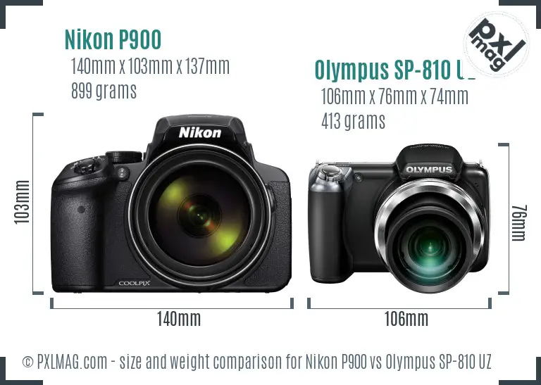 Nikon P900 vs Olympus SP-810 UZ size comparison