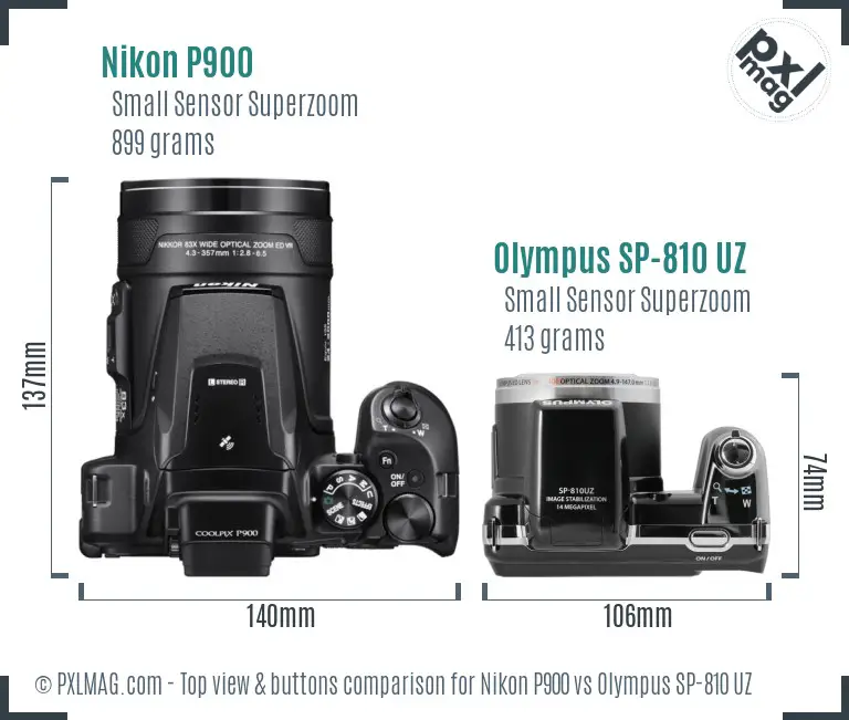 Nikon P900 vs Olympus SP-810 UZ top view buttons comparison