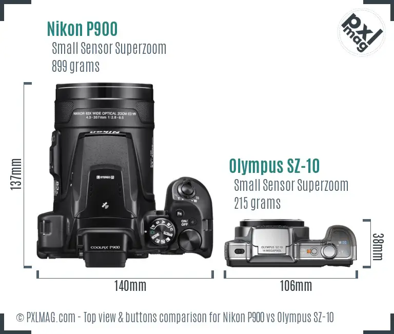 Nikon P900 vs Olympus SZ-10 top view buttons comparison