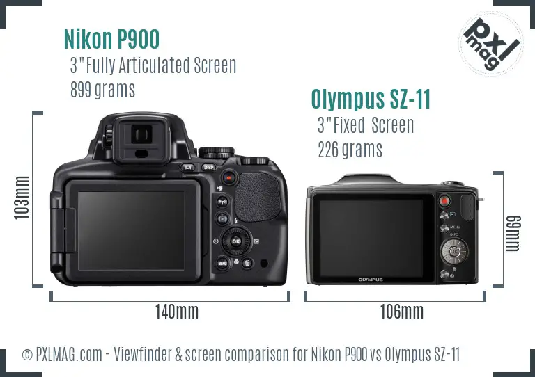 Nikon P900 vs Olympus SZ-11 Screen and Viewfinder comparison