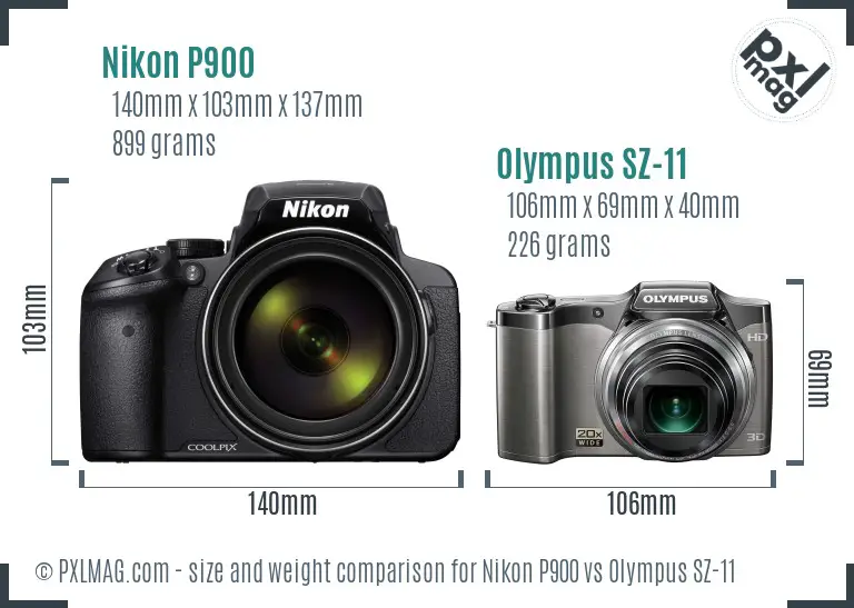 Nikon P900 vs Olympus SZ-11 size comparison