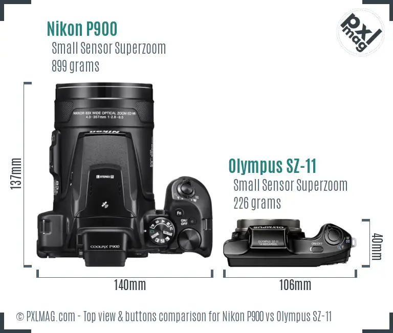 Nikon P900 vs Olympus SZ-11 top view buttons comparison