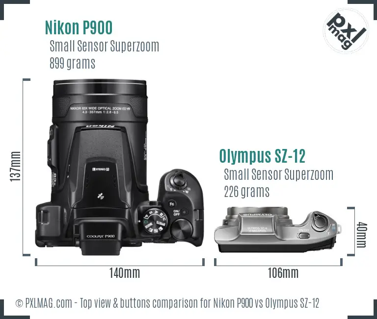 Nikon P900 vs Olympus SZ-12 top view buttons comparison