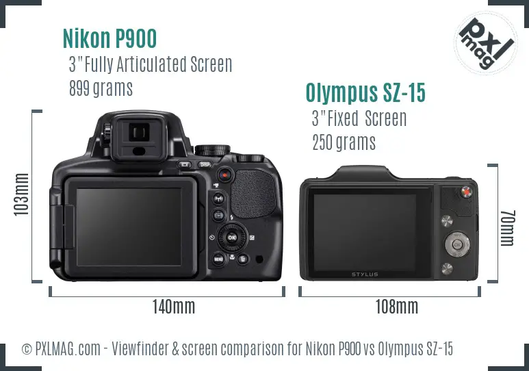 Nikon P900 vs Olympus SZ-15 Screen and Viewfinder comparison