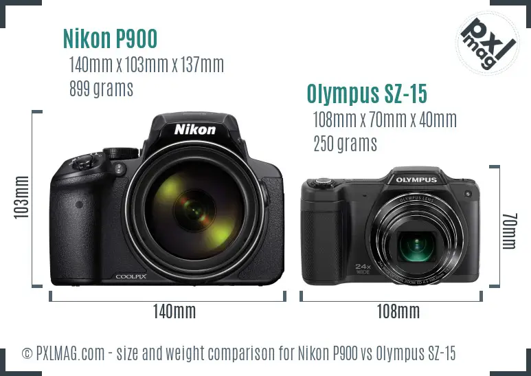 Nikon P900 vs Olympus SZ-15 size comparison