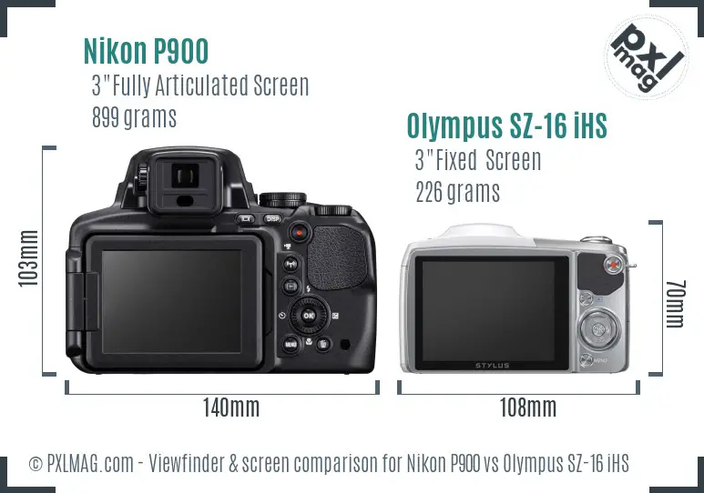 Nikon P900 vs Olympus SZ-16 iHS Screen and Viewfinder comparison