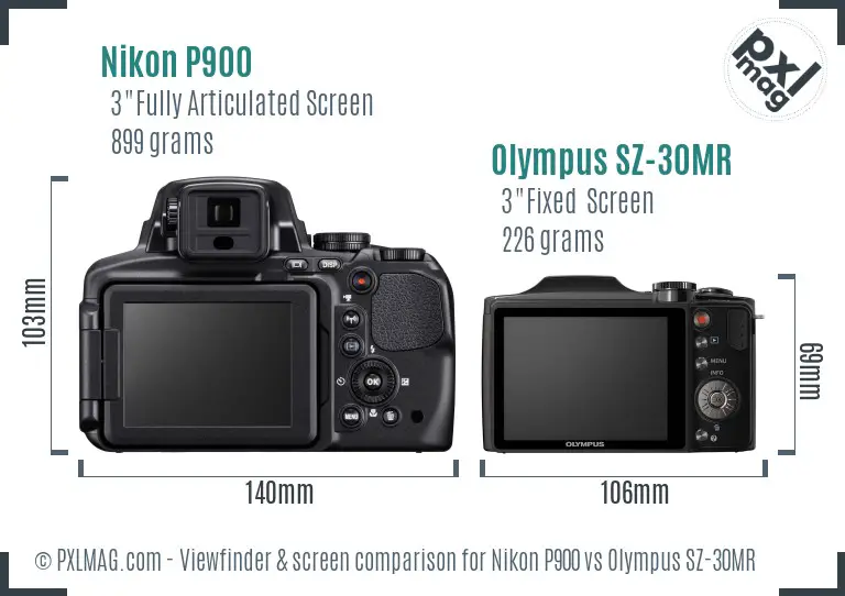 Nikon P900 vs Olympus SZ-30MR Screen and Viewfinder comparison