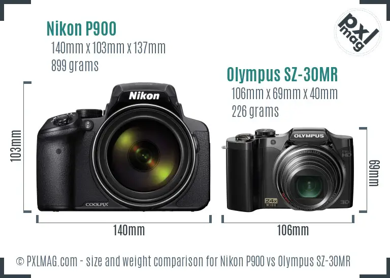 Nikon P900 vs Olympus SZ-30MR size comparison